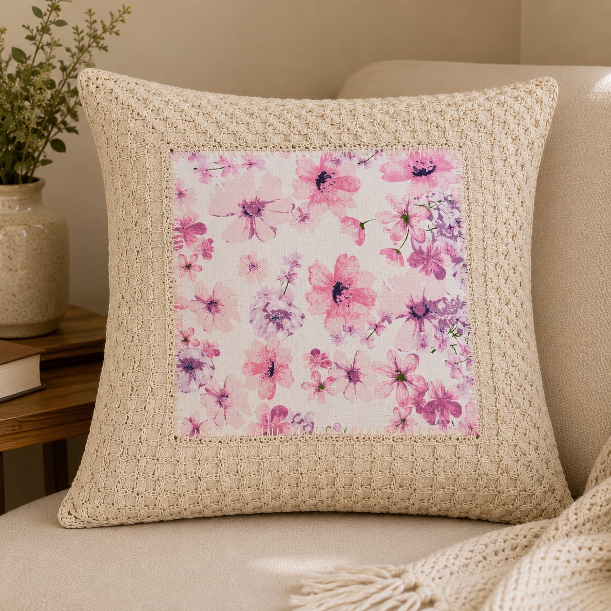 Crochet cushion cover 16x16"